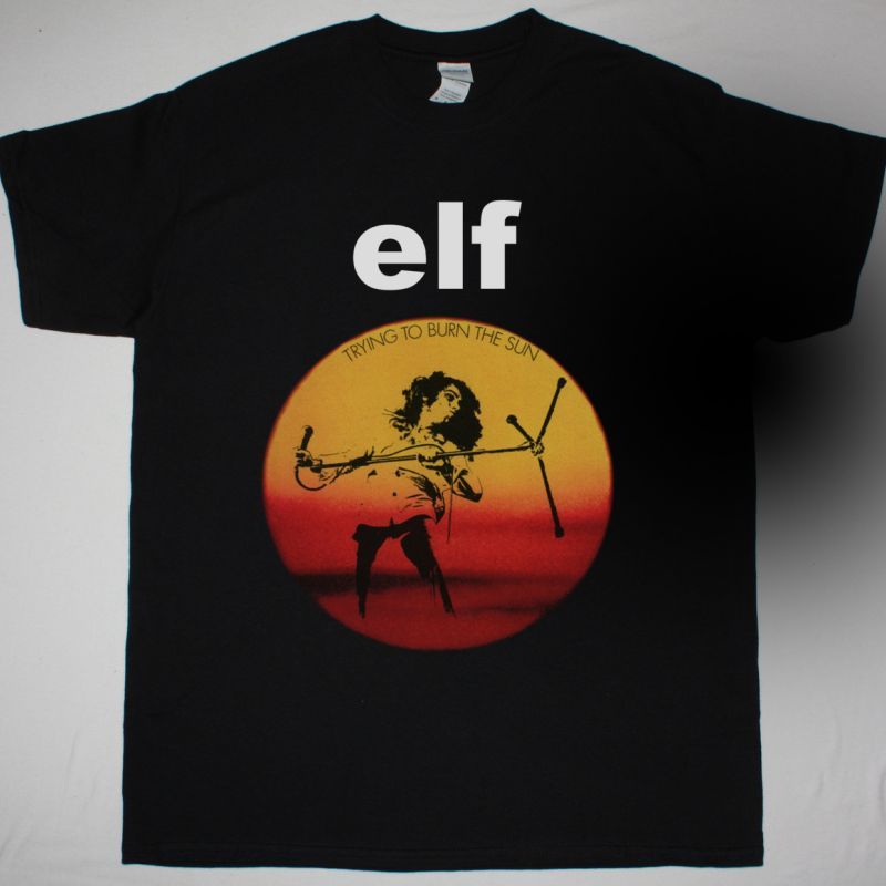 ELF TRYING TO BURN THE SUN 1975 NEW BLACK T SHIRT