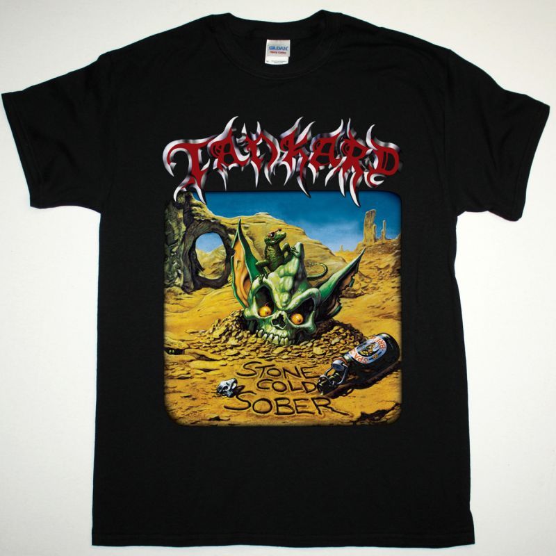 TANKARD STONE COLD SOBER NEW BLACK T-SHIRT