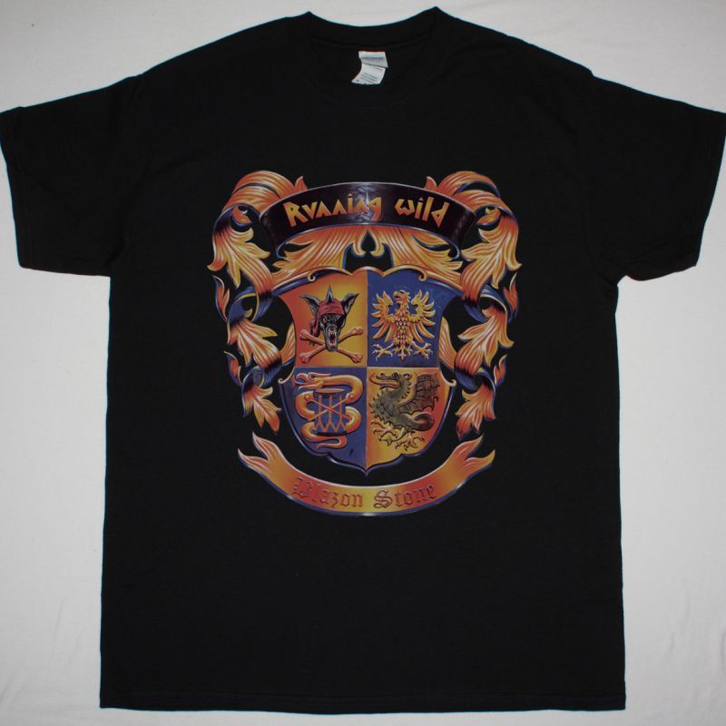 RUNNING WILD BLAZON STONE NEW BLACK T SHIRT