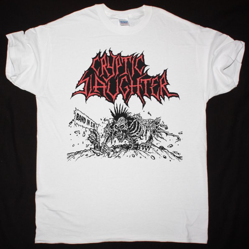 CRYPTIC SLAUGHTER BAND IN S.M. NEW WHITE T-SHIRT