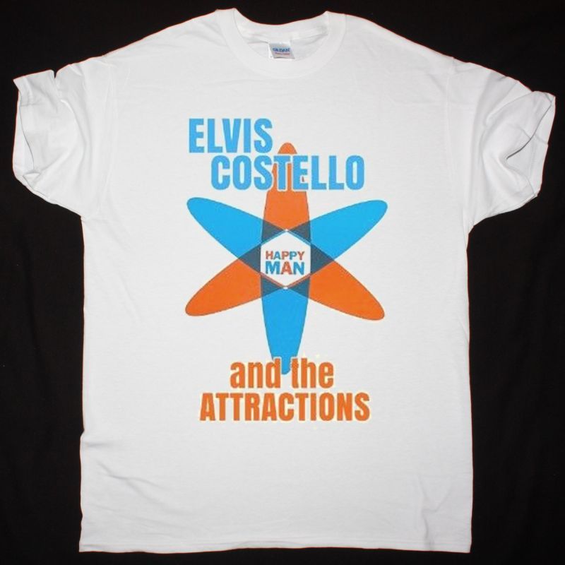ELVIS COSTELLO AND THE ATTRACTIONS GET HAPPY NEW WHITE T SHIRT