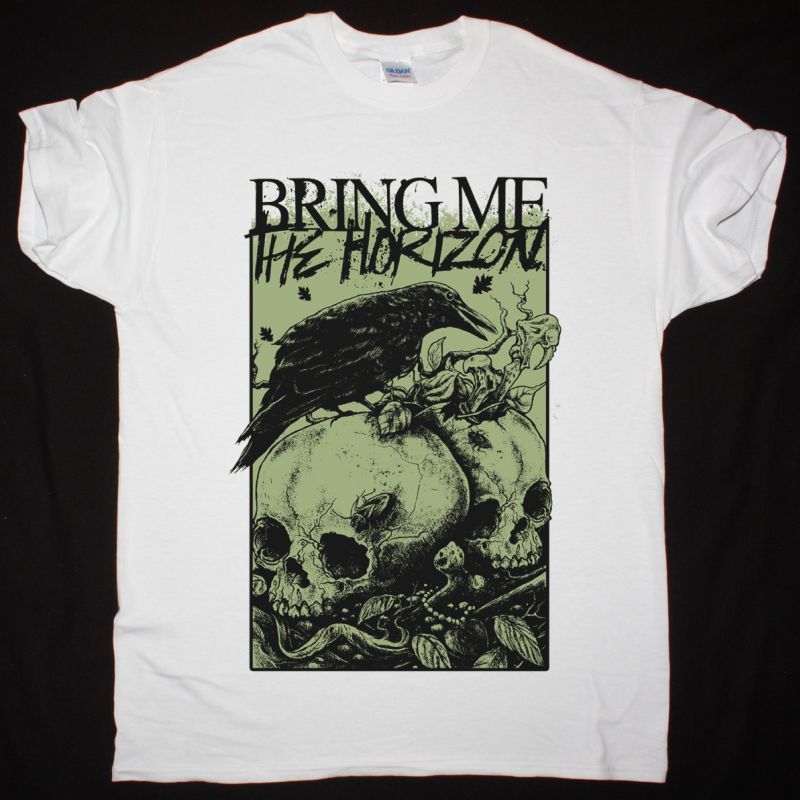 BRING ME THE HORIZON RAVEN AND SKULLS BMTH NEW WHITE T-SHIRT