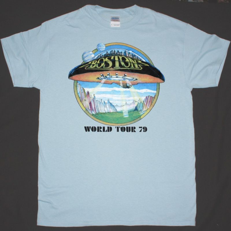 BOSTON WORLD TOUR '79 NEW LIGHT BLUE T SHIRT