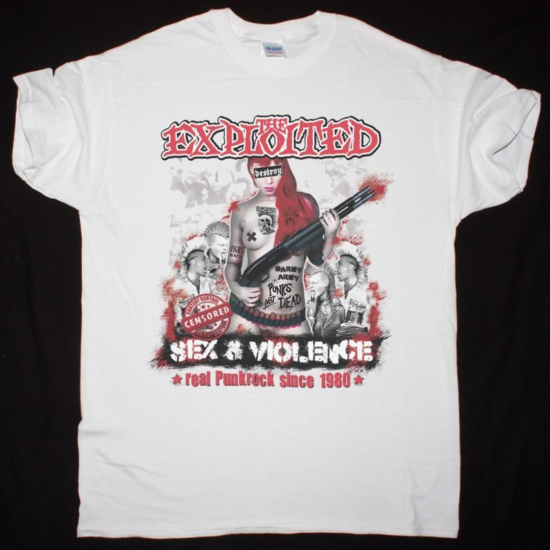 EXPLOITED SEX VIOLENCE NEW WHITE T-SHIRT