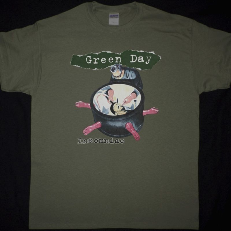 GREEN DAY INSOMNIAC 1995 WORLD TOUR NEW MILITARY GREEN T-SHIRT