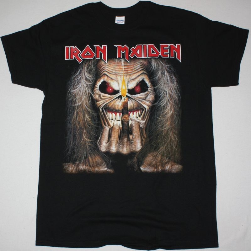 IRON MAIDEN EDDIE MIDDLE FINGER CANDLE NEW BLACK T SHIRT