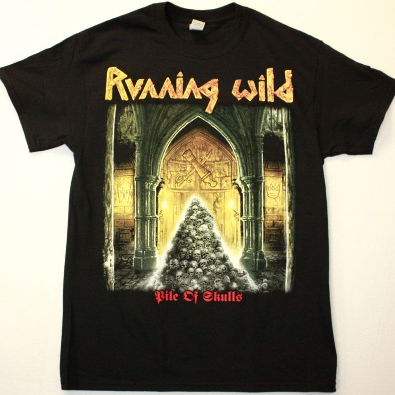 RUNNING WILD PILE OF SKULLS NEW BLACK T SHIRT