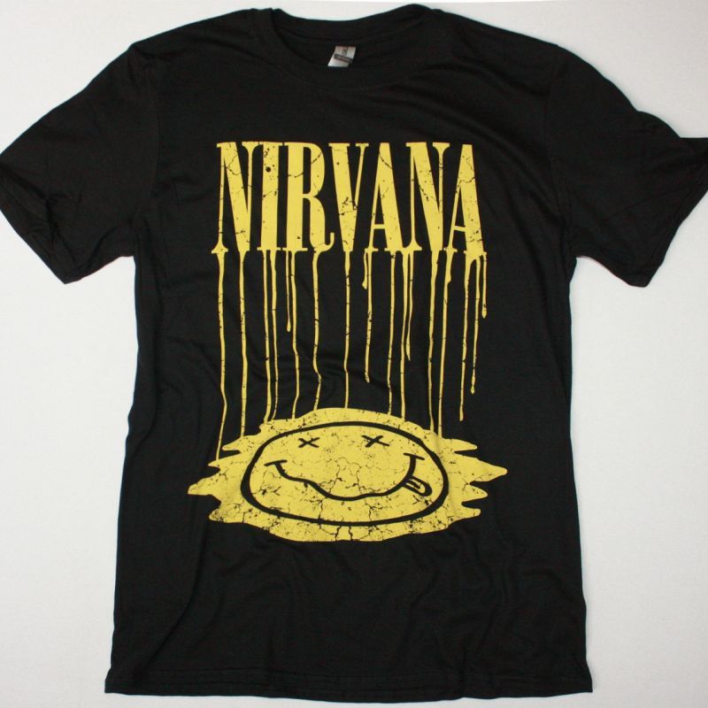 NIRVANA MELTED SMILEY NEW BLACK T-SHIRT