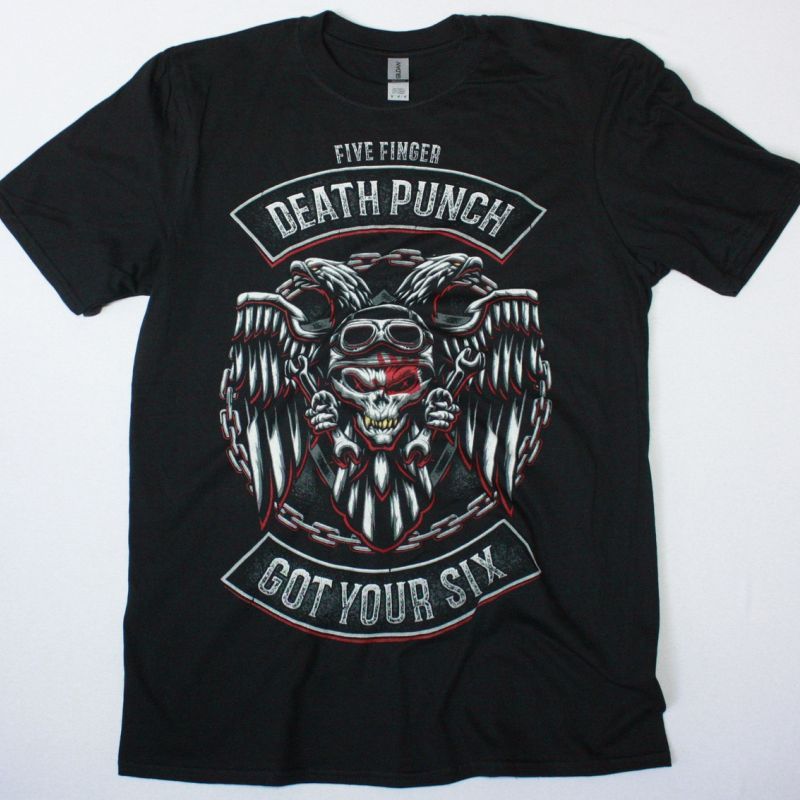 FIVE FINGER DEATH PUNCH BIKER BADGE LOGO NEW BLACK T-SHIRT