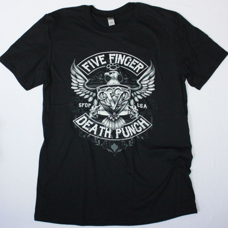 FIVE FINGER DEATH PUNCH HOWE EAGLE CREST LOGO NEW BLACK T-SHIRT