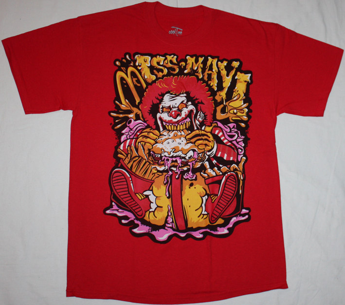 MISS MAY I CLOWN MAD RONALD SLIM BURGER  NEW RED T-SHIRT