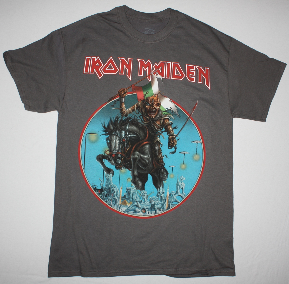 IRON MAIDEN BULGARIAN FLAG MAIDEN ENGLAND TOUR 2014 NEW VERY RARE GREY CHARCOAL T-SHIRT