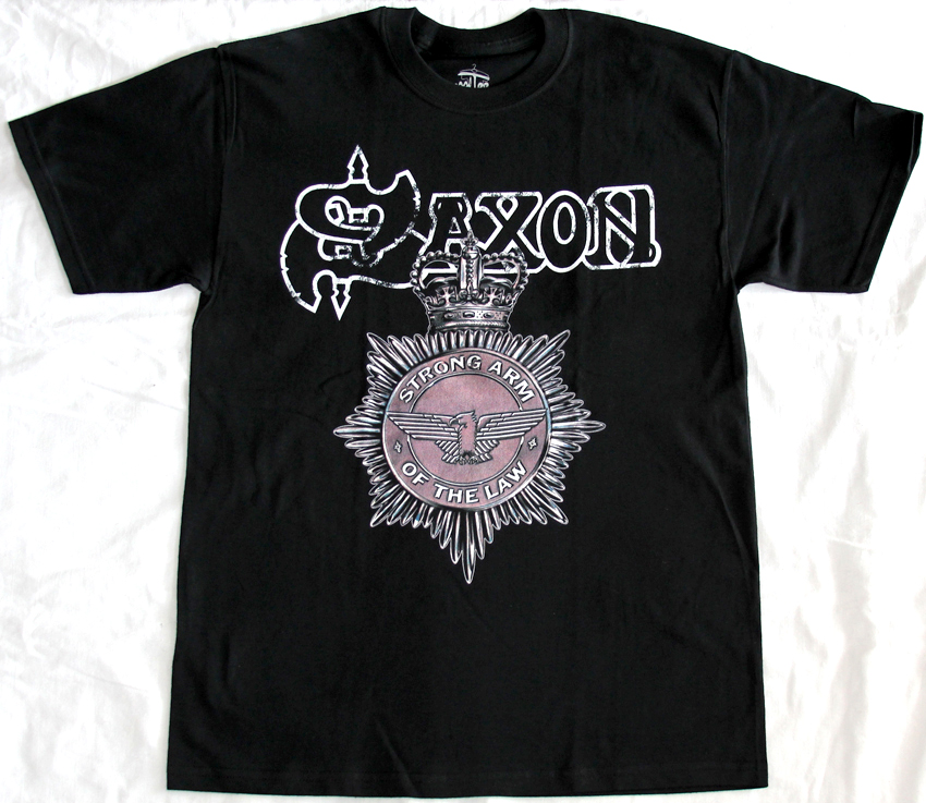 SAXON STRONG ARM OF THE LAW '80 NEW BLACK T-SHIRT