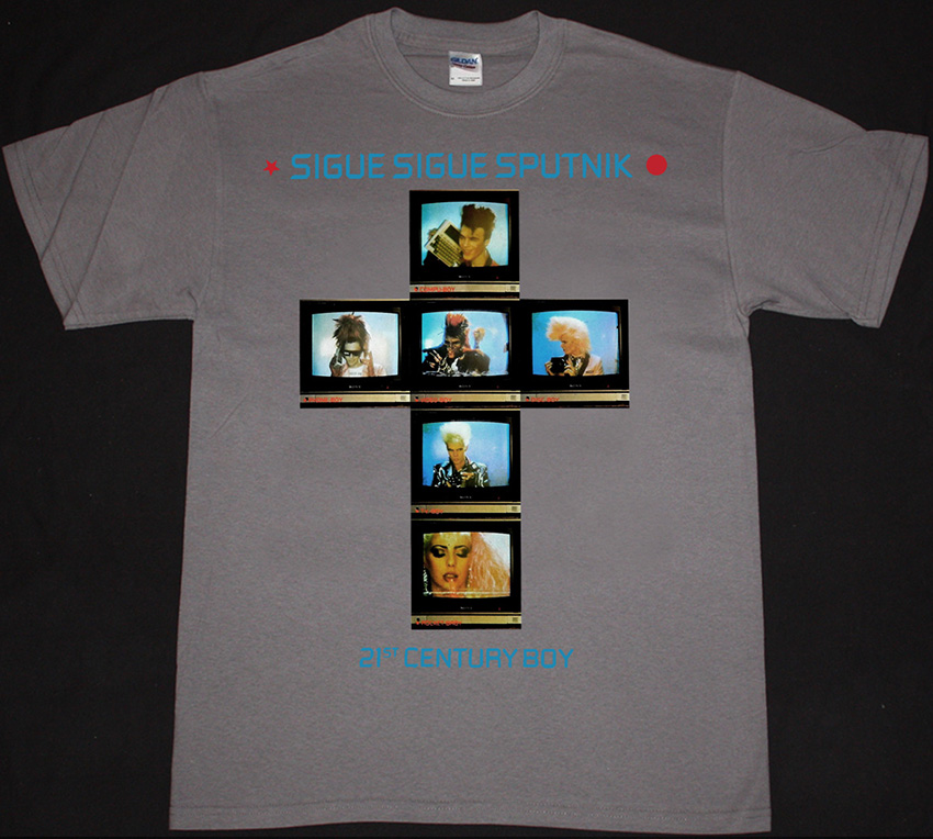 SIGUE SIGUE SPUTNIK 21ST CENTURY BOY NEW GREY CHARCOAL T-SHIRT