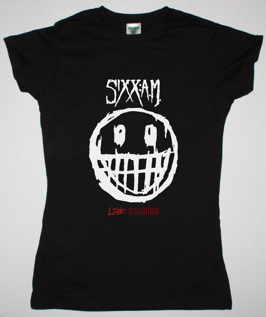 SIXX A.M. LIFE IS BEAUTIFUL SIXX:A.M. NEW BLACK LADY T-SHIRT