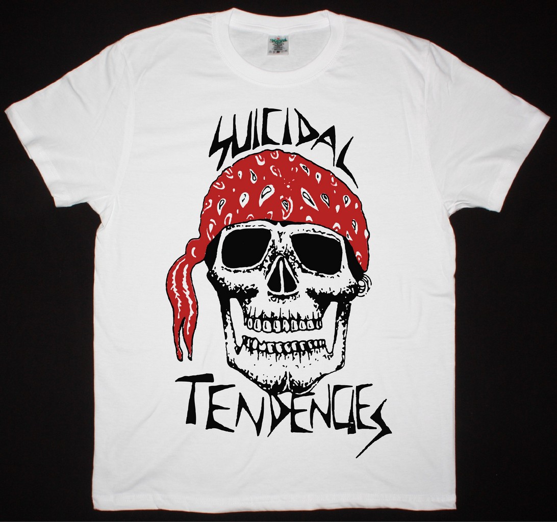 SUICIDAL TENDENCIES BANDANA SKULL NEW WHITE T-SHIRT