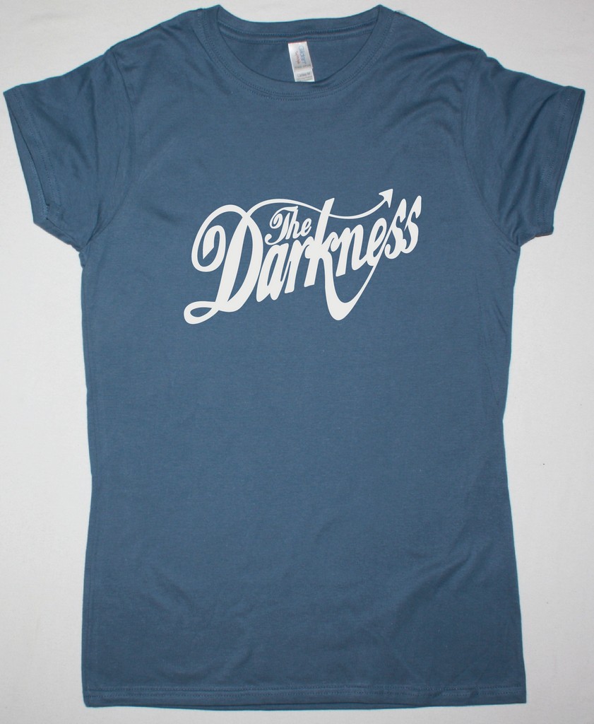 THE DARKNESS WHITE LOGO NEW INDIGO BLUE LADY T-SHIRT