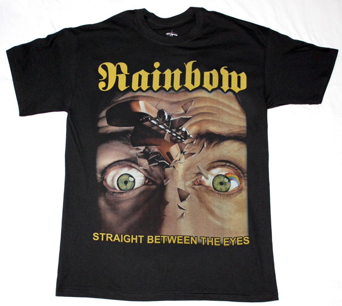 RAINBOW STRAIGHT BETWEEN THE EYES'82 NEW BLACK T-SHIRT
