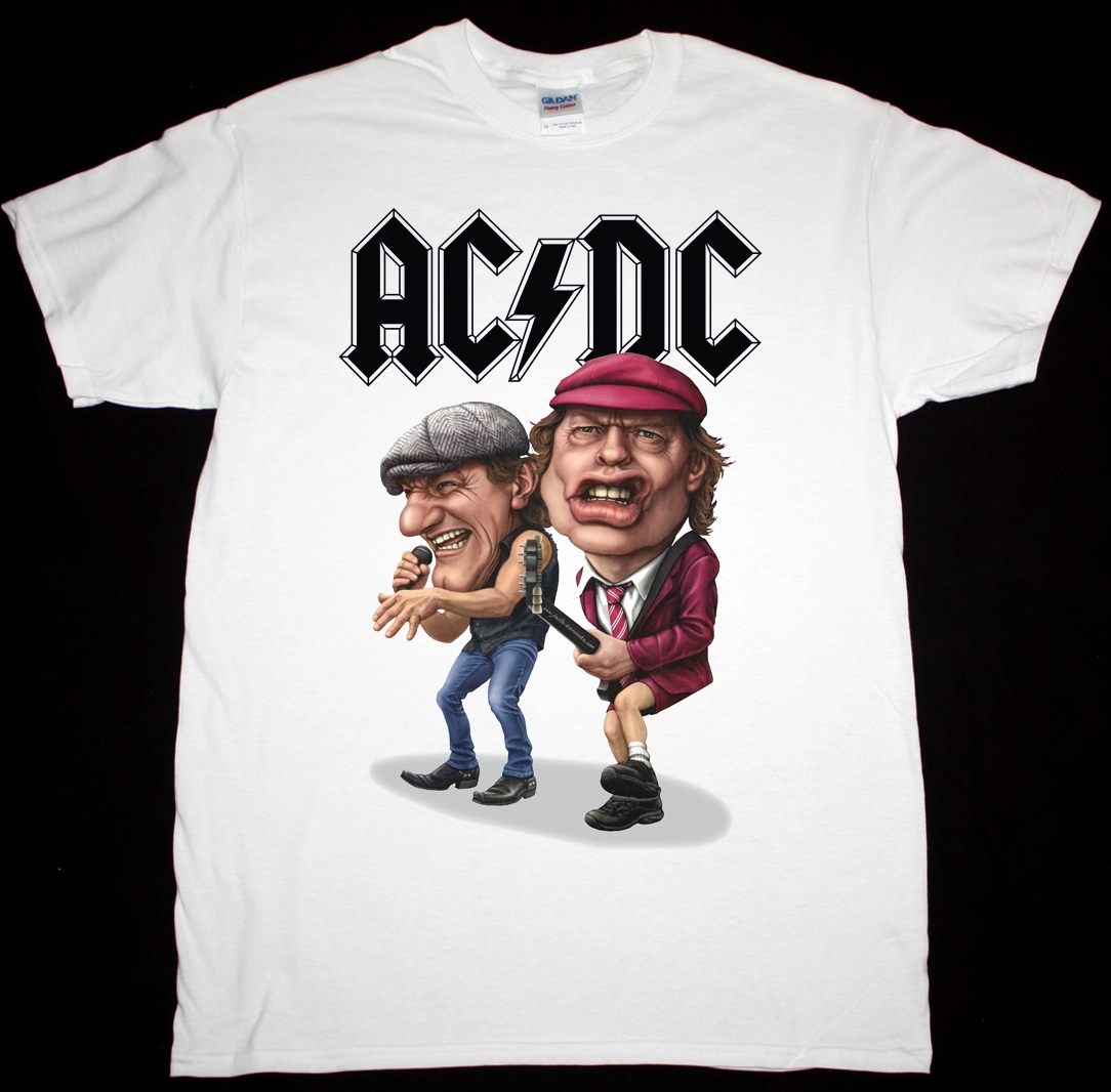 AC DC BAND CARTOON AC/DC NEW WHITE T-SHIRT