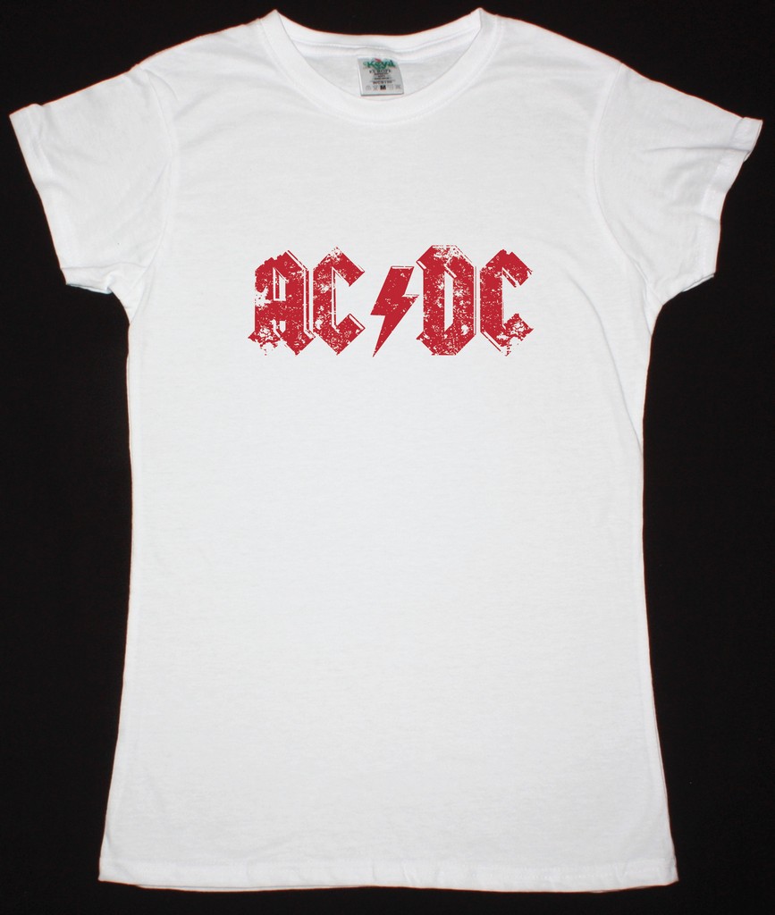 AC DC DISTRESSED LOGO AC/DC NEW WHITE LADY T-SHIRT