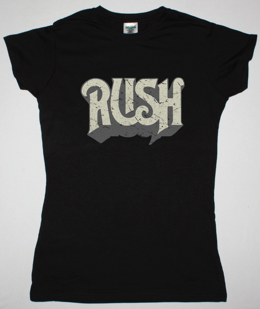 RUSH DISTRESSED LOGO NEW BLACK LADY T-SHIRT