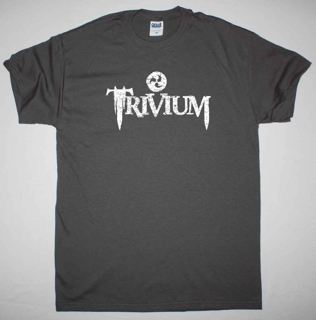 TRIVIUM DISTRESSED LOGO NEW GREY CHARCOAL T-SHIRT