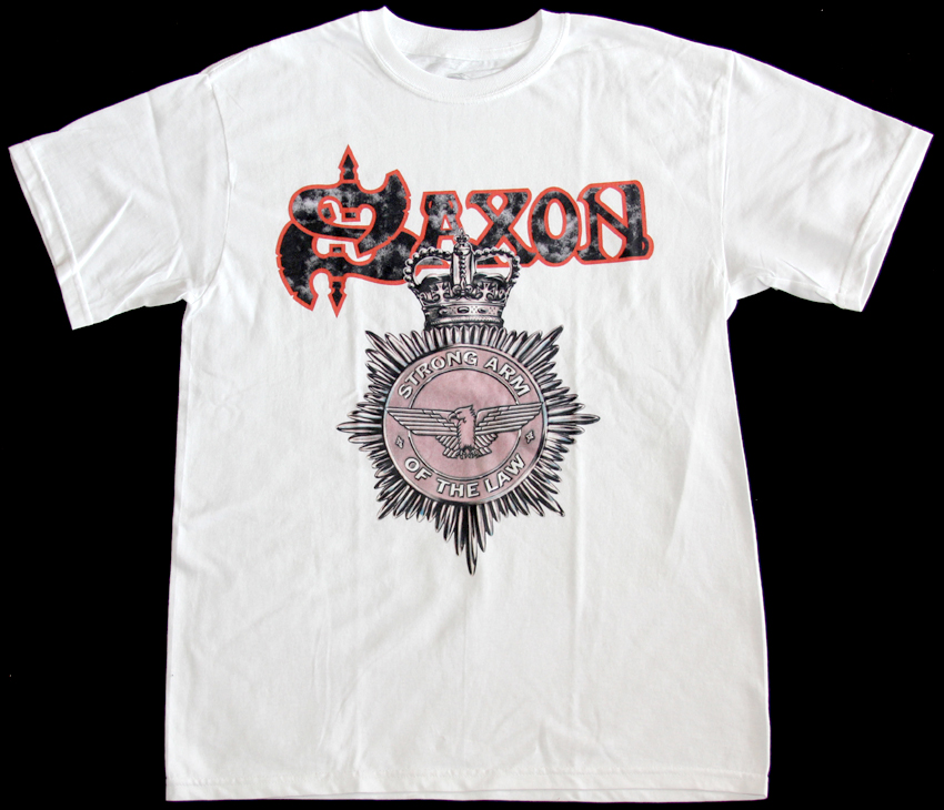 SAXON STRONG ARM OF THE LAW '80 NEW WHITE T-SHIRT