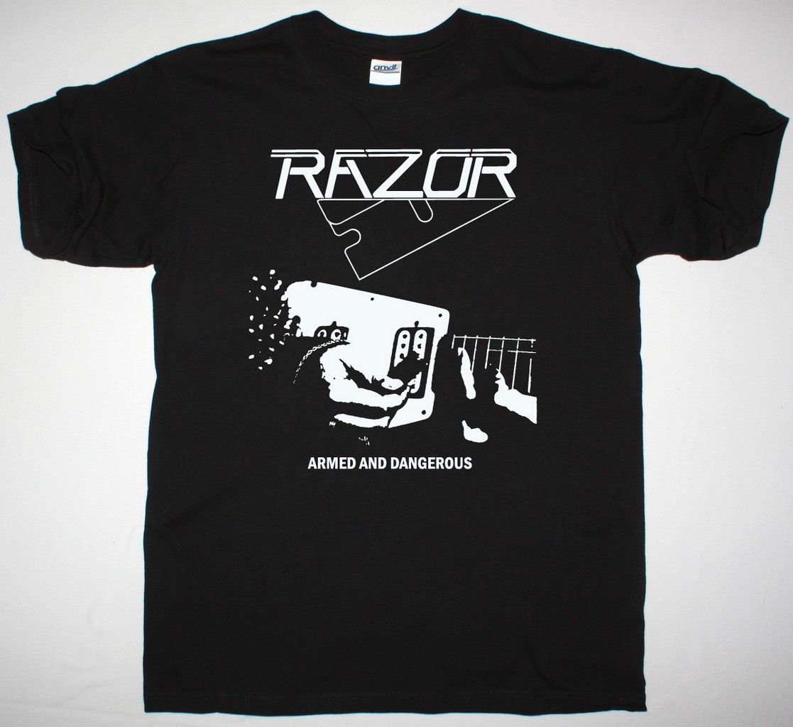 RAZOR ARMED AND DANGEROUS 1984 NEW BLACK T SHIRT