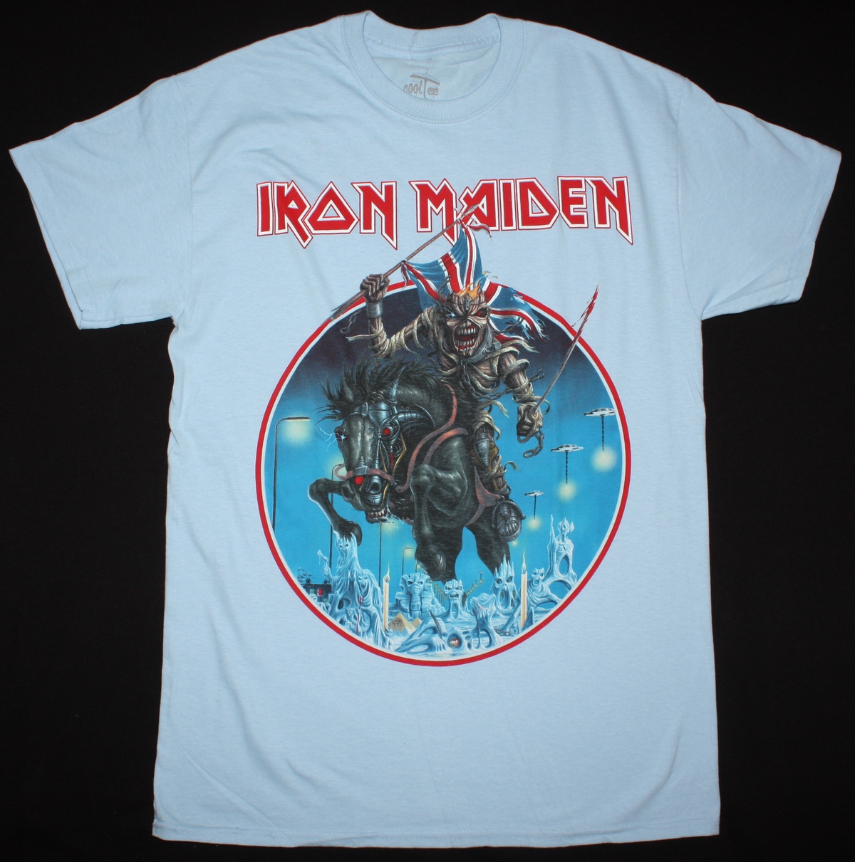 IRON MAIDEN MAIDEN ENGLAND TOUR 2014 NEW LIGHT BLUE T-SHIRT