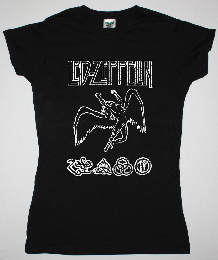 LED ZEPPELIN SWAN LOGOSHIRT DISTRESSED NEW BLACK LADY T-SHIRT