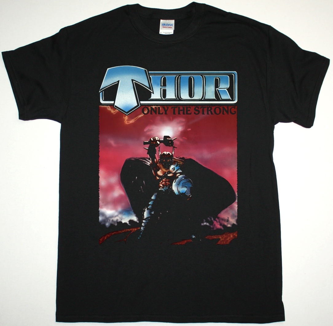 THOR ONLY THE STRONG '85 NEW BLACK T-SHIRT