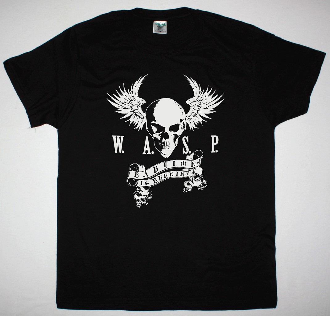 W.A.S.P. SKULL BABYLON IS BURNING NEW BLACK T-SHIRT