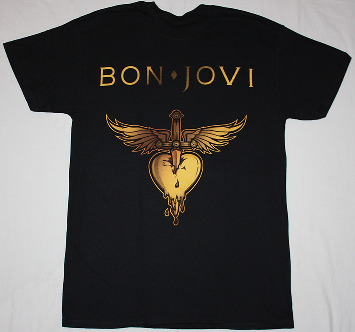 BON JOVI GREATEST HITS LOGO HEART NEW BLACK T-SHIRT