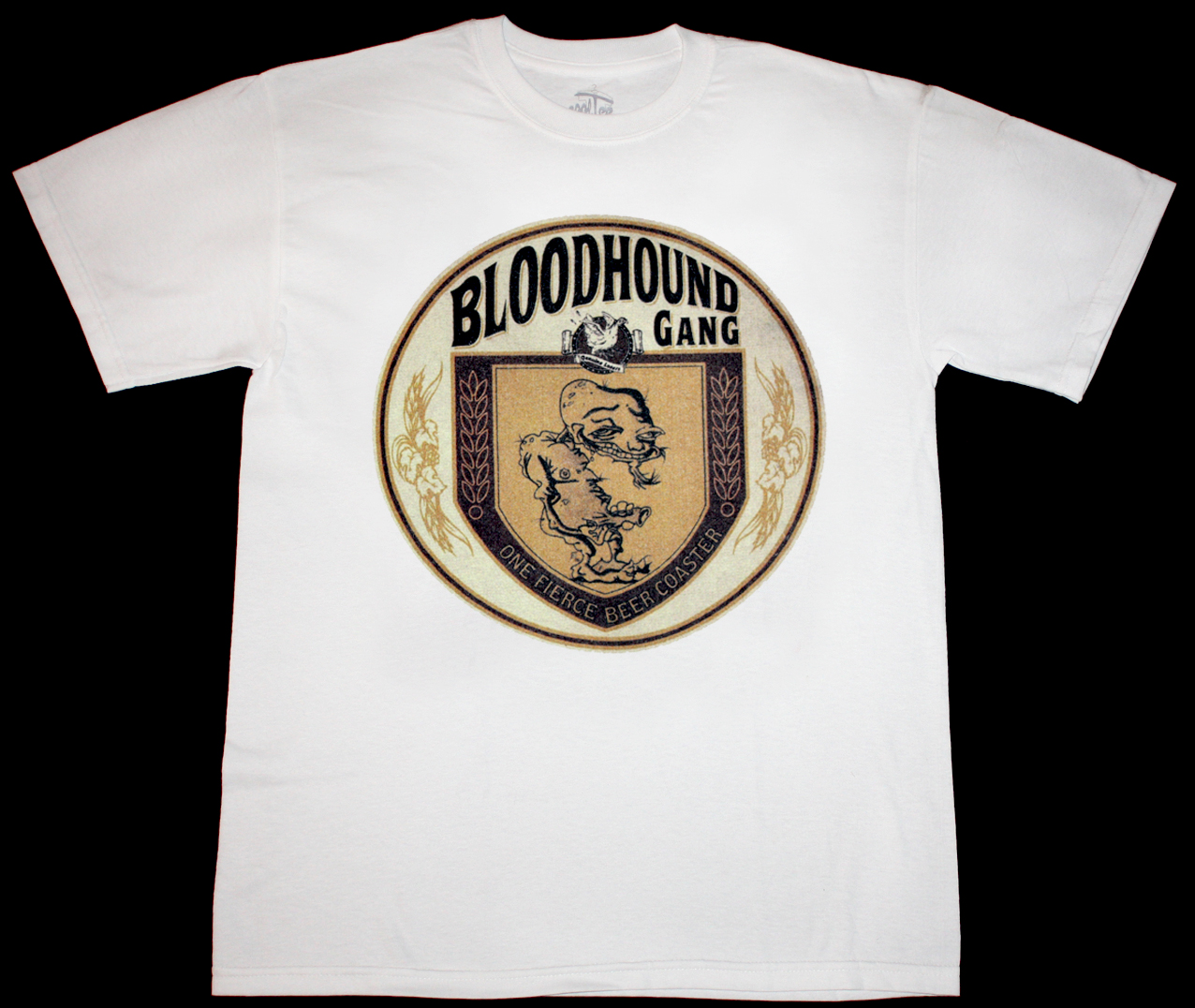BLOODHOUND GANG ONE FIERCE BEER COASTER '96  NEW WHITE T-SHIRT