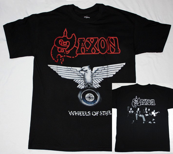 SAXON WHEELS OF STEEL'80 S-XXL NEW BLACK T-SHIRT