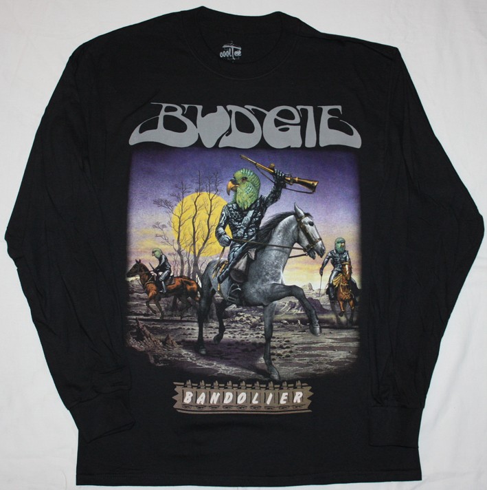 BUDGIE BANDOLIER'75  NEW BLACK LONG SLEEVE T-SHIRT