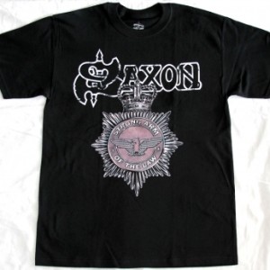 SAXON STRONG ARM OF THE LAW '80 NEW BLACK T-SHIRT