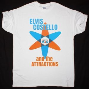 ELVIS COSTELLO AND THE ATTRACTIONS GET HAPPY NEW WHITE T SHIRT