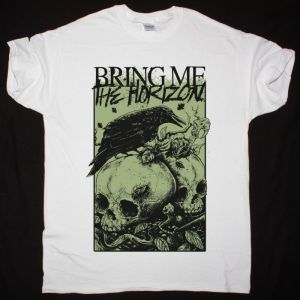 BRING ME THE HORIZON RAVEN AND SKULLS BMTH NEW WHITE T-SHIRT