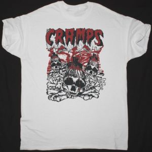 THE CRAMPS SKULLS AND BONES VINTAGE NEW WHITE T SHIRT