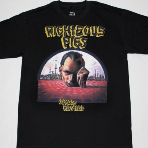 RIGHTEOUS PIGS STRESS RELATED'90 NEW BLACK T-SHIRT