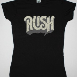 RUSH DISTRESSED LOGO NEW BLACK LADY T-SHIRT