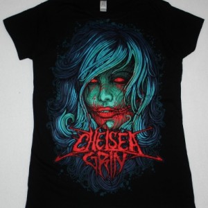 CHELSEA GRIN GIRL FACE NEW BLACK LADY T-SHIRT