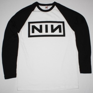 NINE INCH NAILS LOGO NEW WHITE/BLACK LONG SLEEVE BASEBALL T-SHIRT