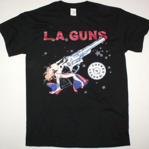 L.A. GUNS COCKED AND LOADED NEW BLACK TSHIRT