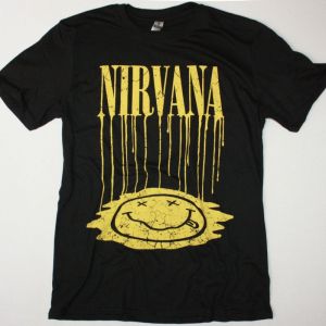 NIRVANA MELTED SMILEY NEW BLACK T-SHIRT