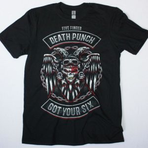 FIVE FINGER DEATH PUNCH BIKER BADGE LOGO NEW BLACK T-SHIRT