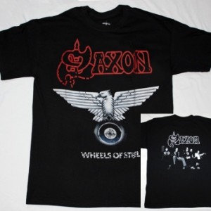 SAXON WHEELS OF STEEL'80 S-XXL NEW BLACK T-SHIRT